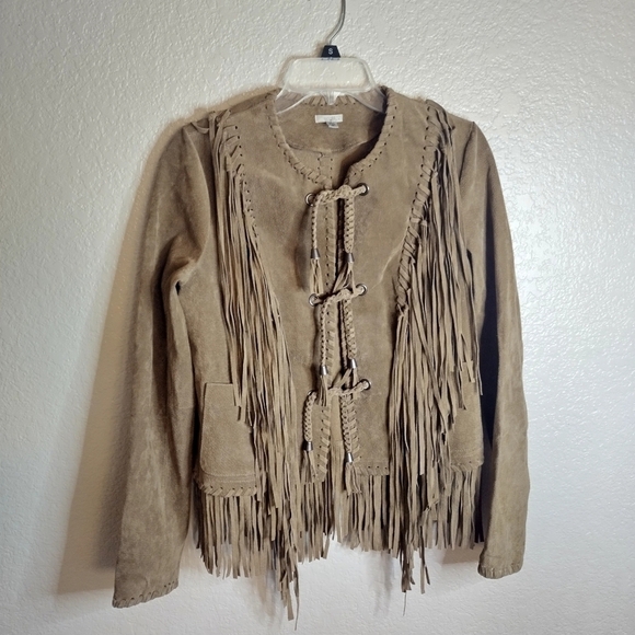 Ecote suede leather festive fringe braids Western cowgirl jacket sz M - Picture 1 of 9